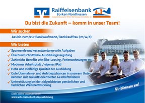 Das Bild zeigt eine Werbeanzeige der Raiffeisenbank Borken Nordhessen
